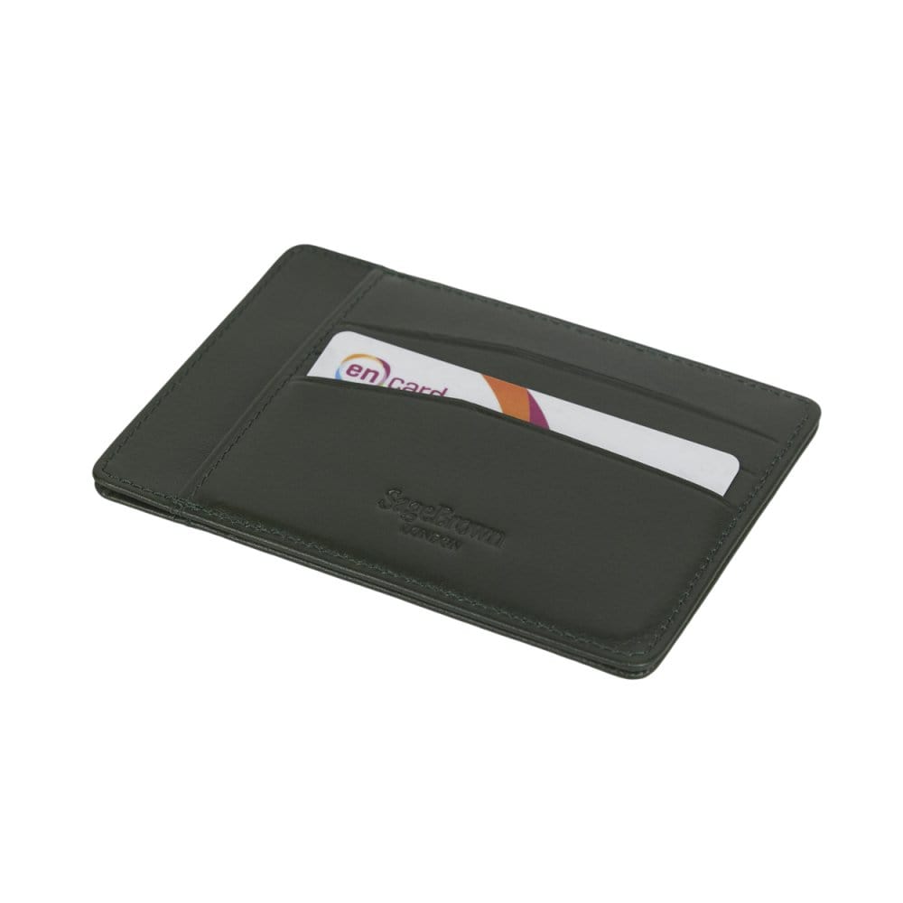 Flat leather credit card holder, green, back