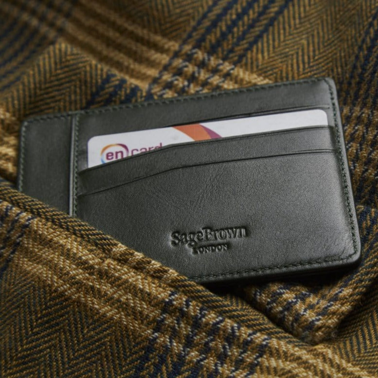 Flat leather credit card holder, green, lifestyle