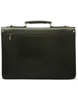 Leather briefcase with silver brass lock, Harvard vintage look, green, back
