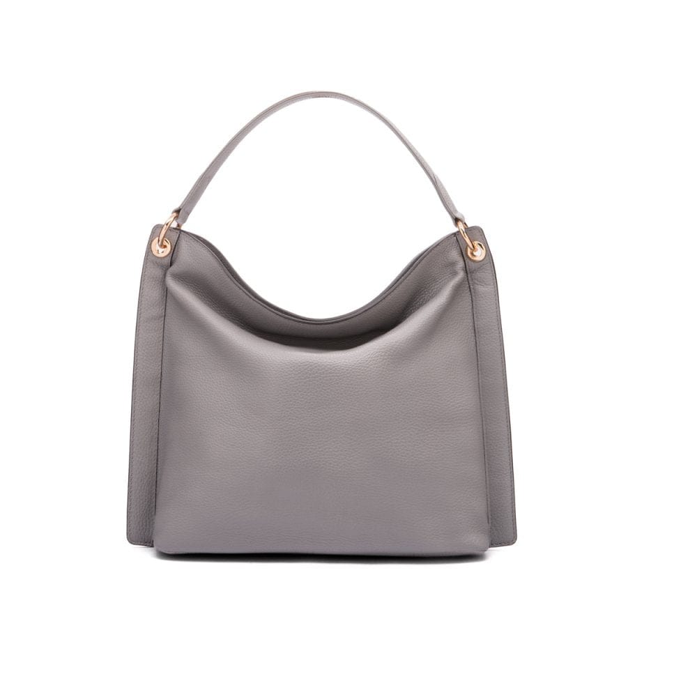 Carol Ann slouchy leather shoulder bag, grey, front