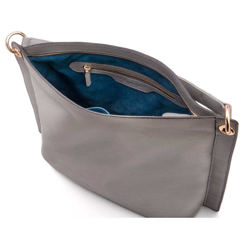 Carol Ann slouchy leather shoulder bag, grey, inside