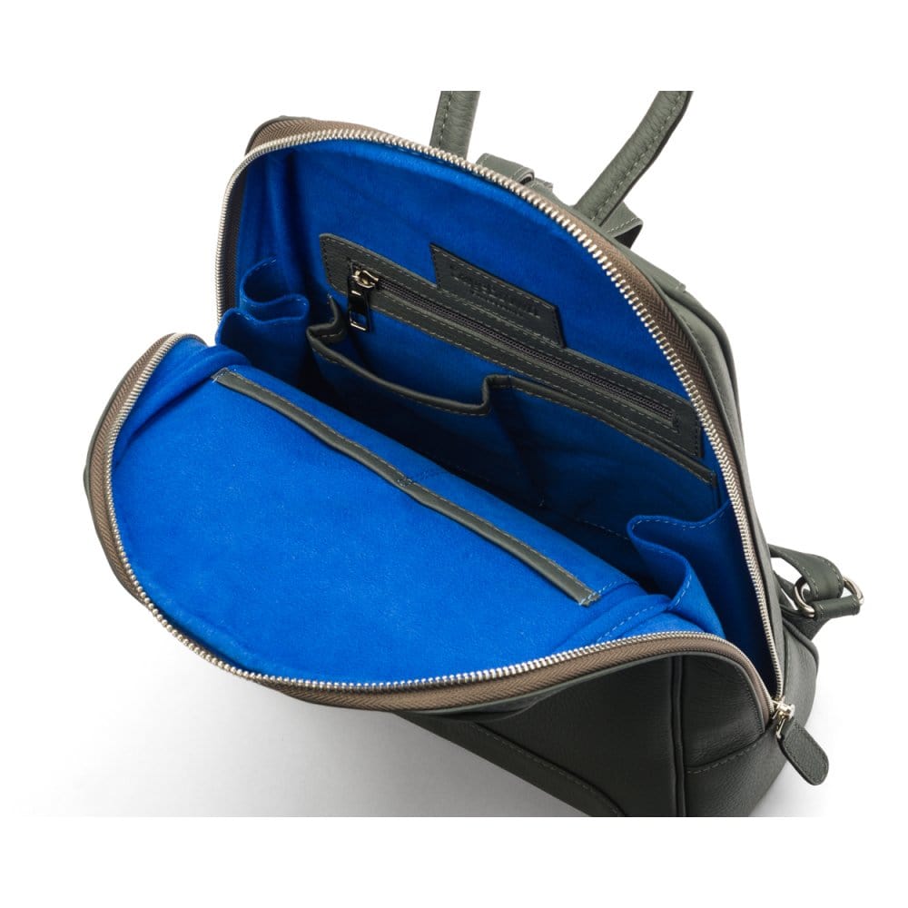 Ladies leather backpack, grey, inside view