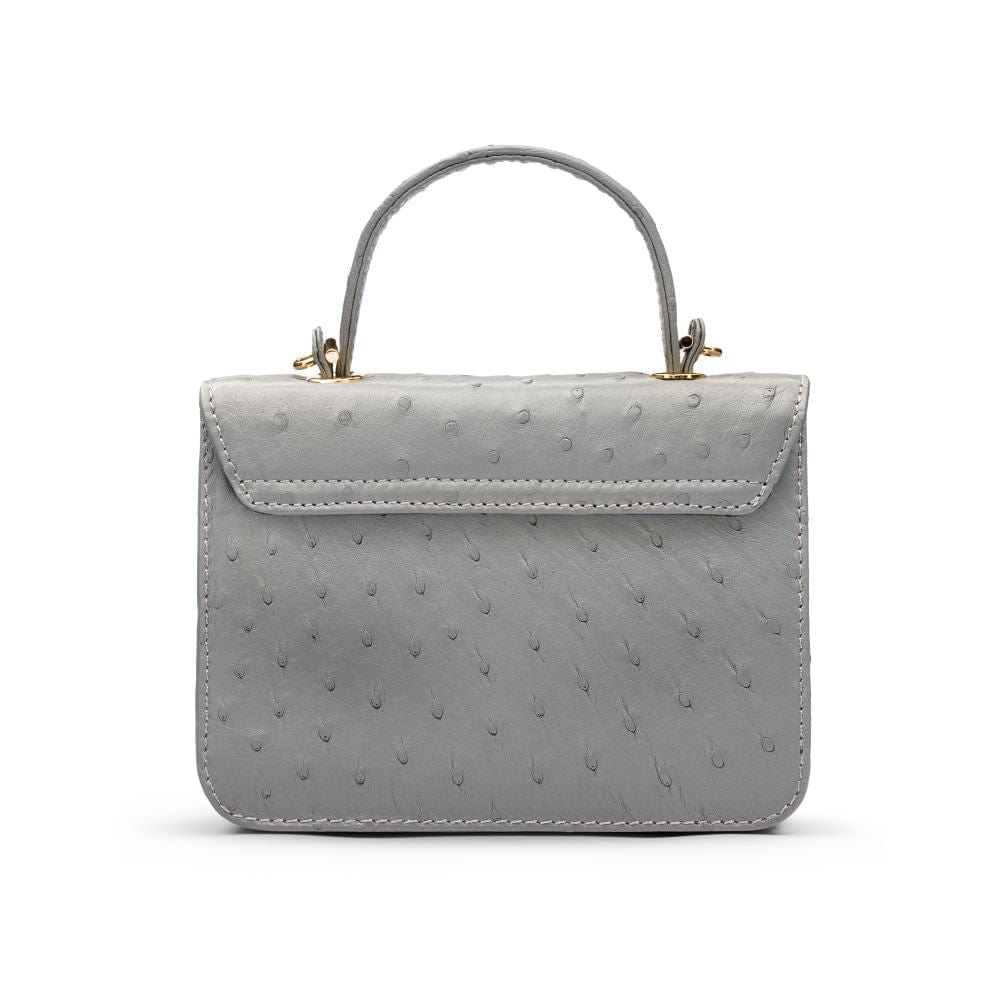 Ostrich leather Betty bag with top handle, grey ostrich, back