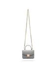 Ostrich leather Betty bag with top handle, grey ostrich, with long chain strap