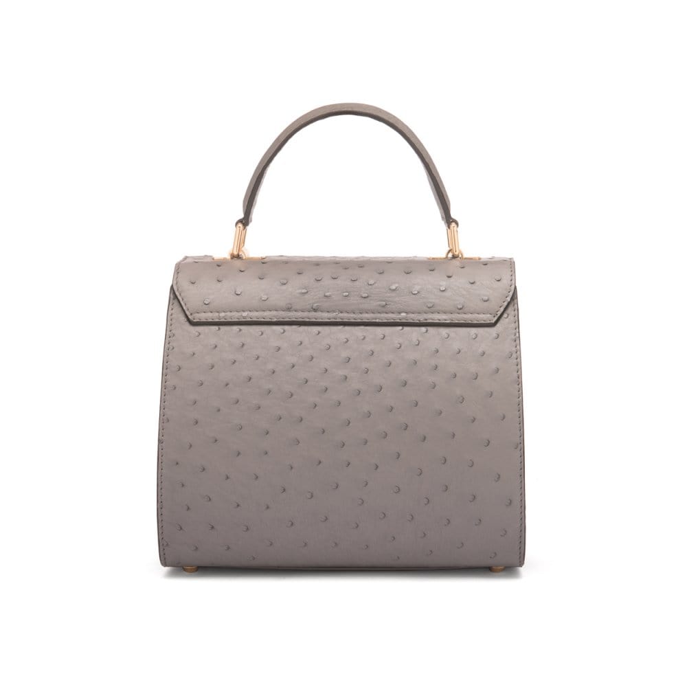 Real ostrich top handle bag, grey, back view