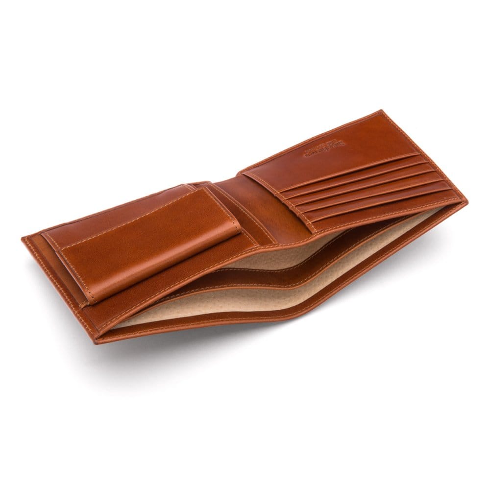 Leather wallet with coin purse, havana tan, inside