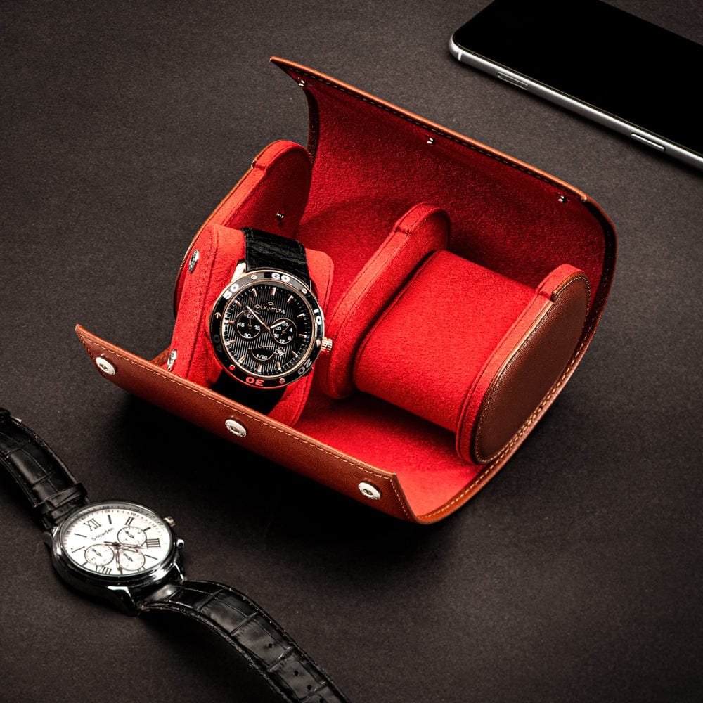 Double watch roll, havana tan, lifestyle