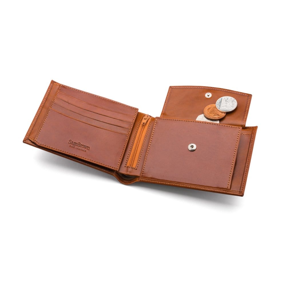 Leather coin wallet, havana tan, inside