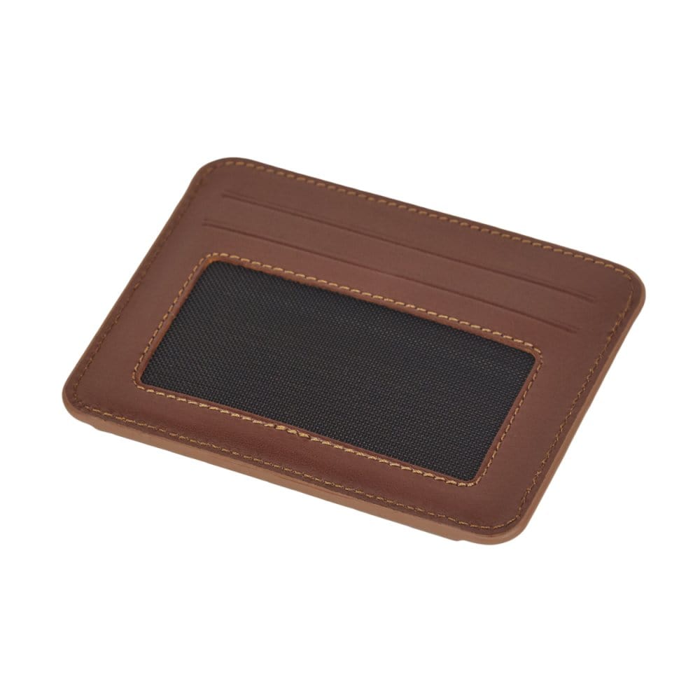 Havana Tan Flat Compact Credit Card Wallet With 2 ID Windows, 6CC