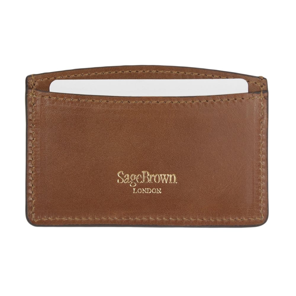 Havana Tan Flat Leather Credit Card Case With RFID Blocking Lining