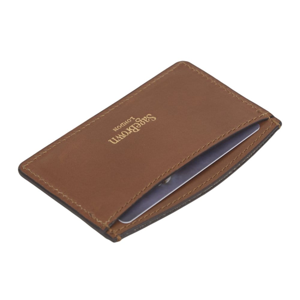 Havana Tan Flat Leather Credit Card Case With RFID Blocking Lining