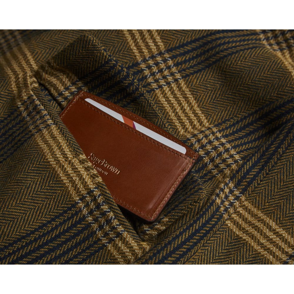 Havana Tan Flat Leather Credit Card Case With RFID Blocking Lining