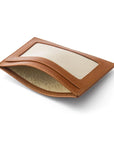 Flat leather card wallet with ID window, havana tan, inside