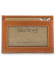 Flat leather card wallet with ID window, havana tan, front