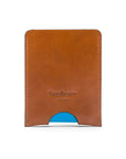 Flat magnetic leather money clip card holder, havana tan, back