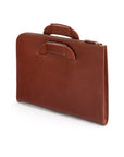 Leather document case with retractable handles, havana tan, back