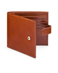 Leather wallet with tab closure, havana tan, front