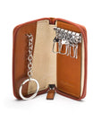 Leather zip around key case, havana tan, open
