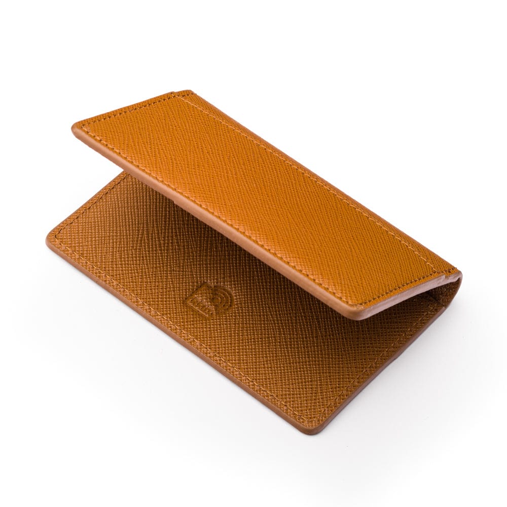 RFID bifold credit card holder, tan saffiano, RFID view