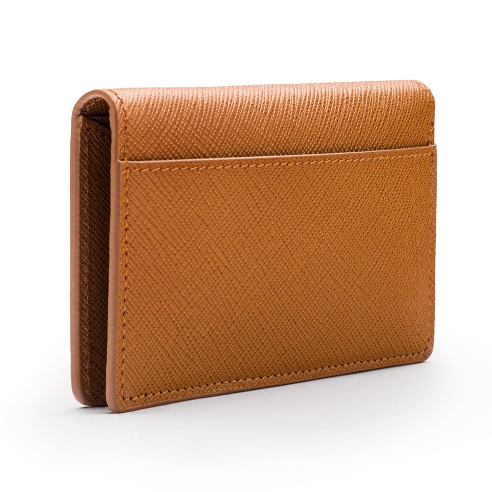 RFID bifold credit card holder, tan saffiano, back view