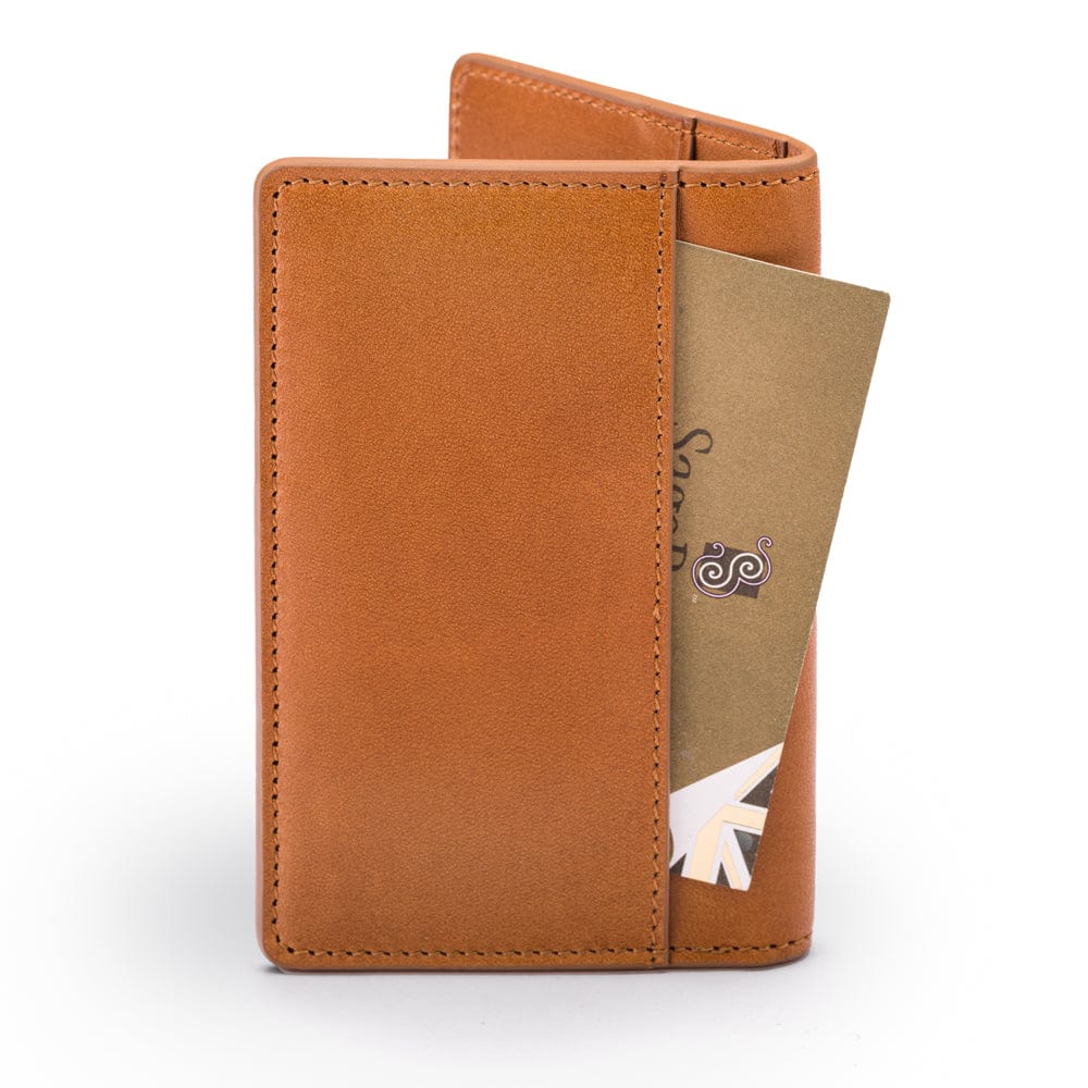 Leather card holder with RFID protection, havana tan, back