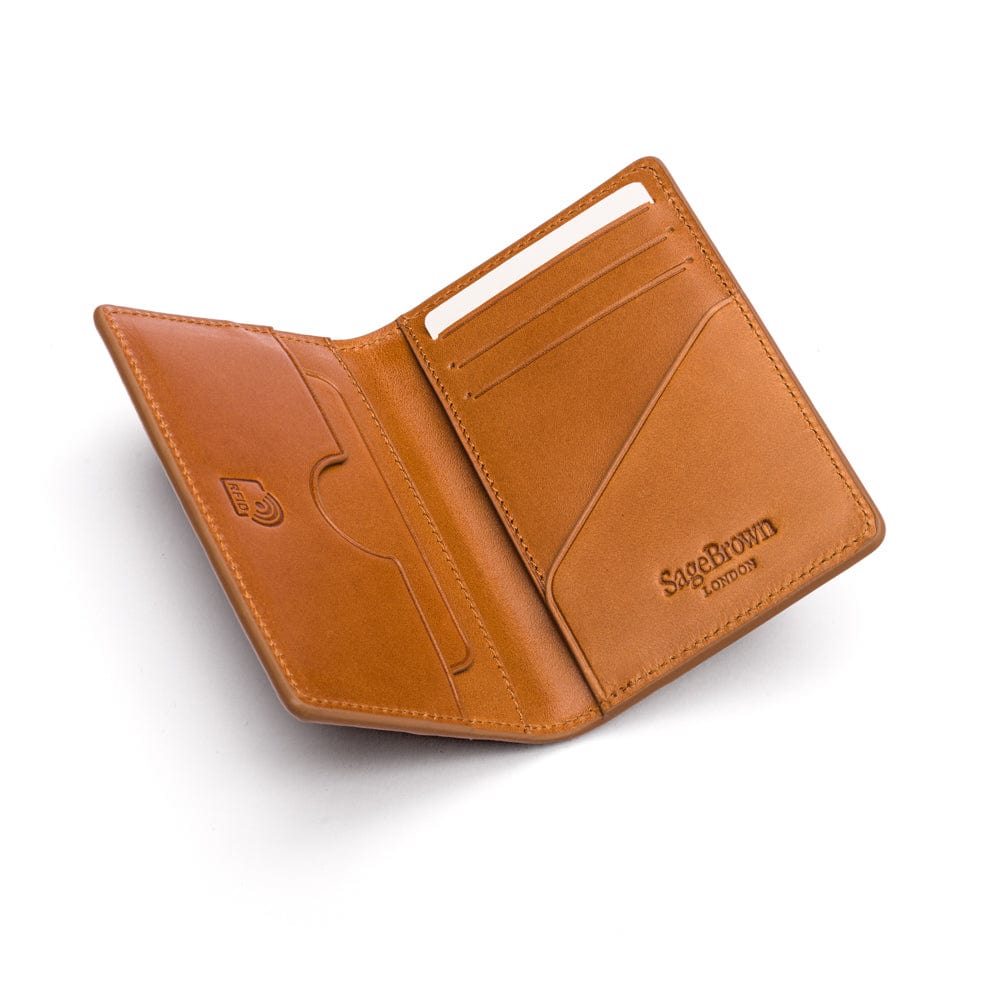 Leather card holder with RFID protection, havana tan, interior
