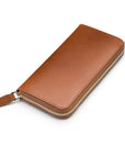 Tall leather zip around accordion purse, havana tan, front