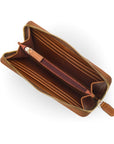 Tall leather zip around accordion purse, havana tan, inside