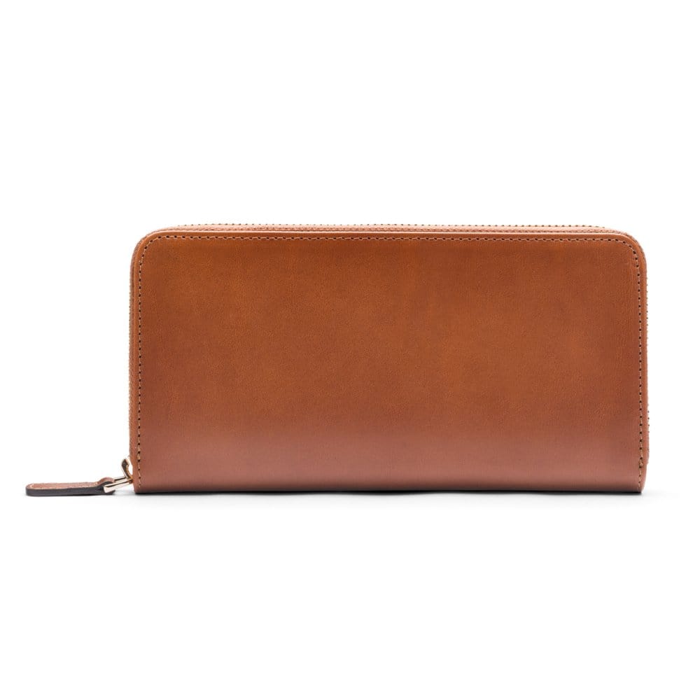 Tall leather zip around accordion purse, havana tan