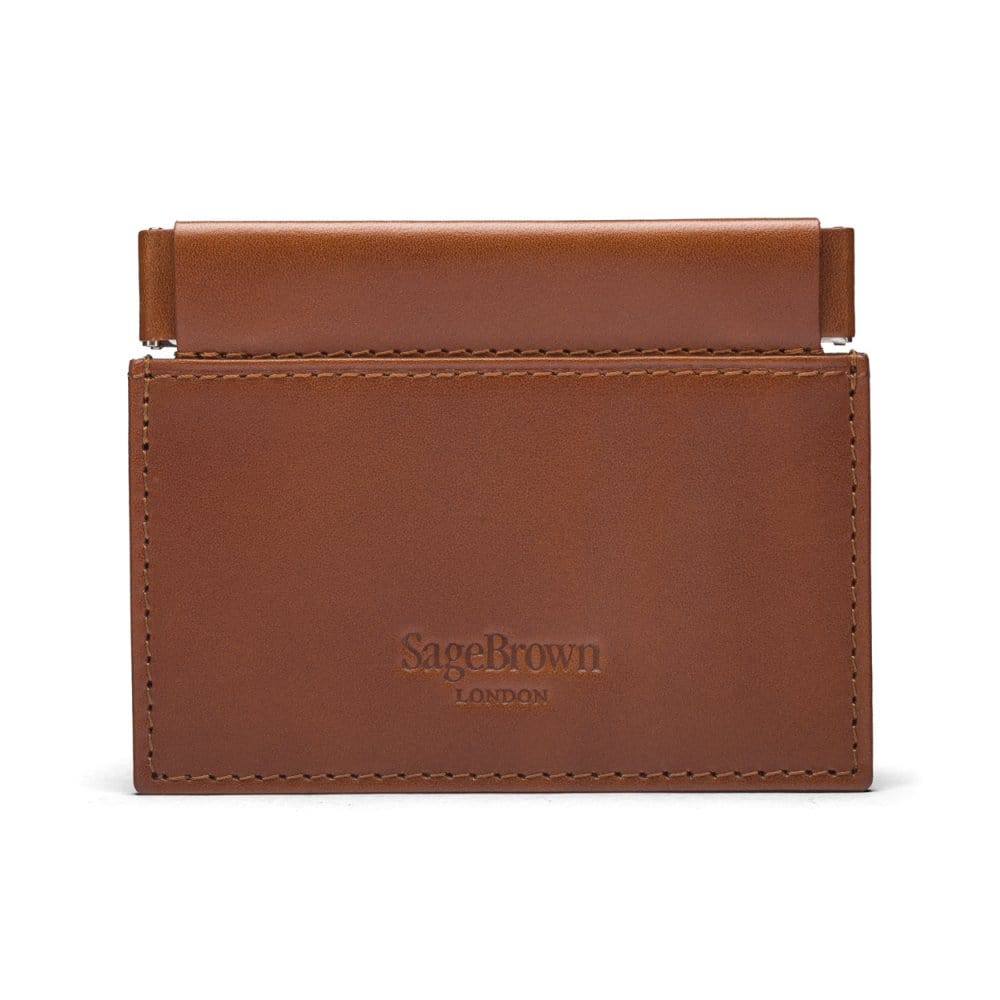 Leather squeeze spring coin purse, havana tan, back