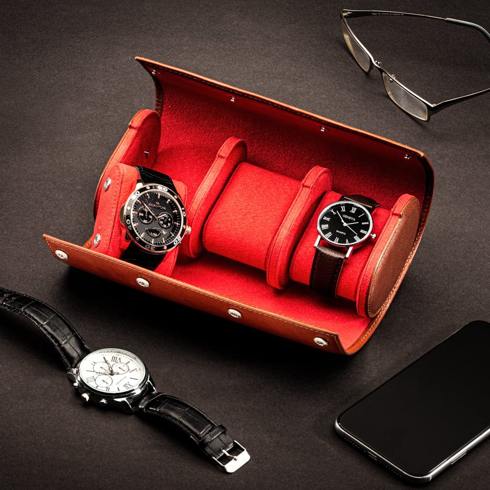 Triple watch roll, havana tan, lifestyle
