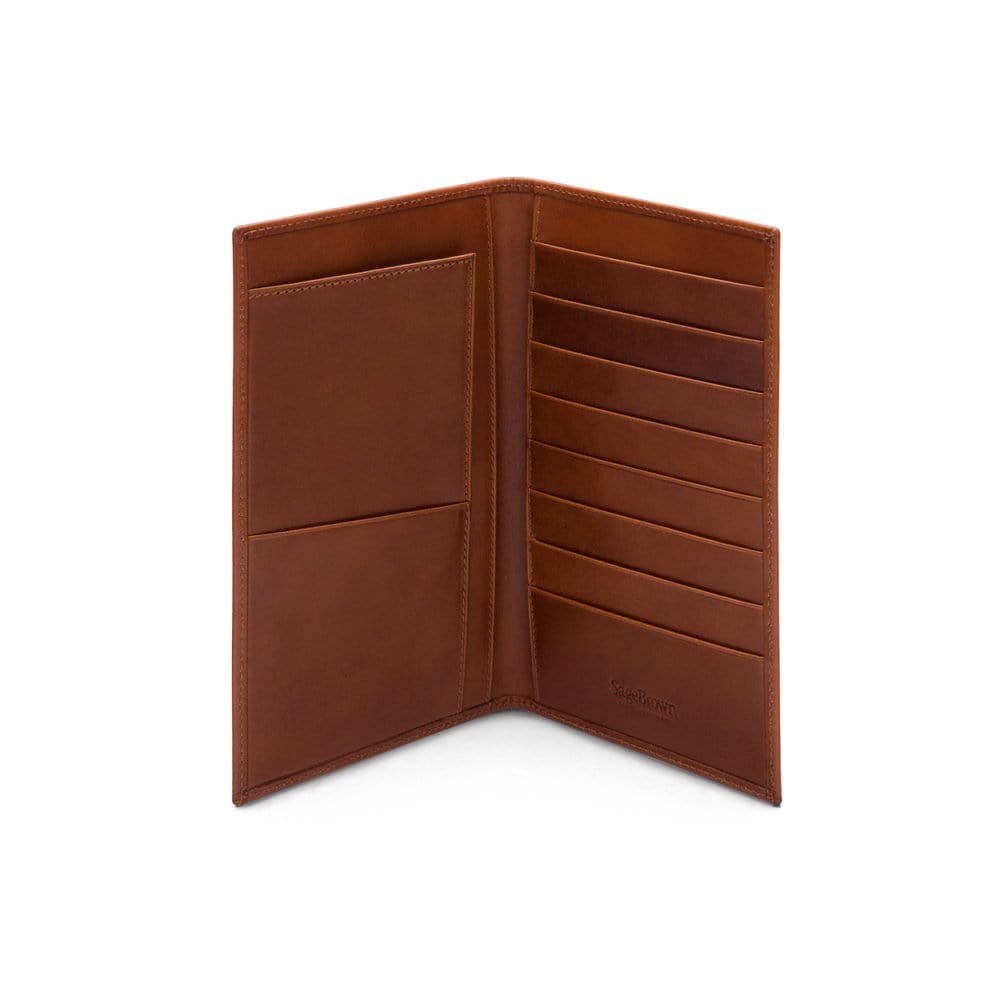 Slim tall leather suit wallet, havana tan, inside