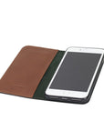 Leather iPhone 7 Plus and 8 Plus wallet case, havana tan, inside