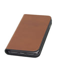 Leather iPhone 7 Plus and 8 Plus wallet case, havana tan, front
