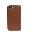 Leather iPhone 7 Plus and 8 Plus wallet case, havana tan, back