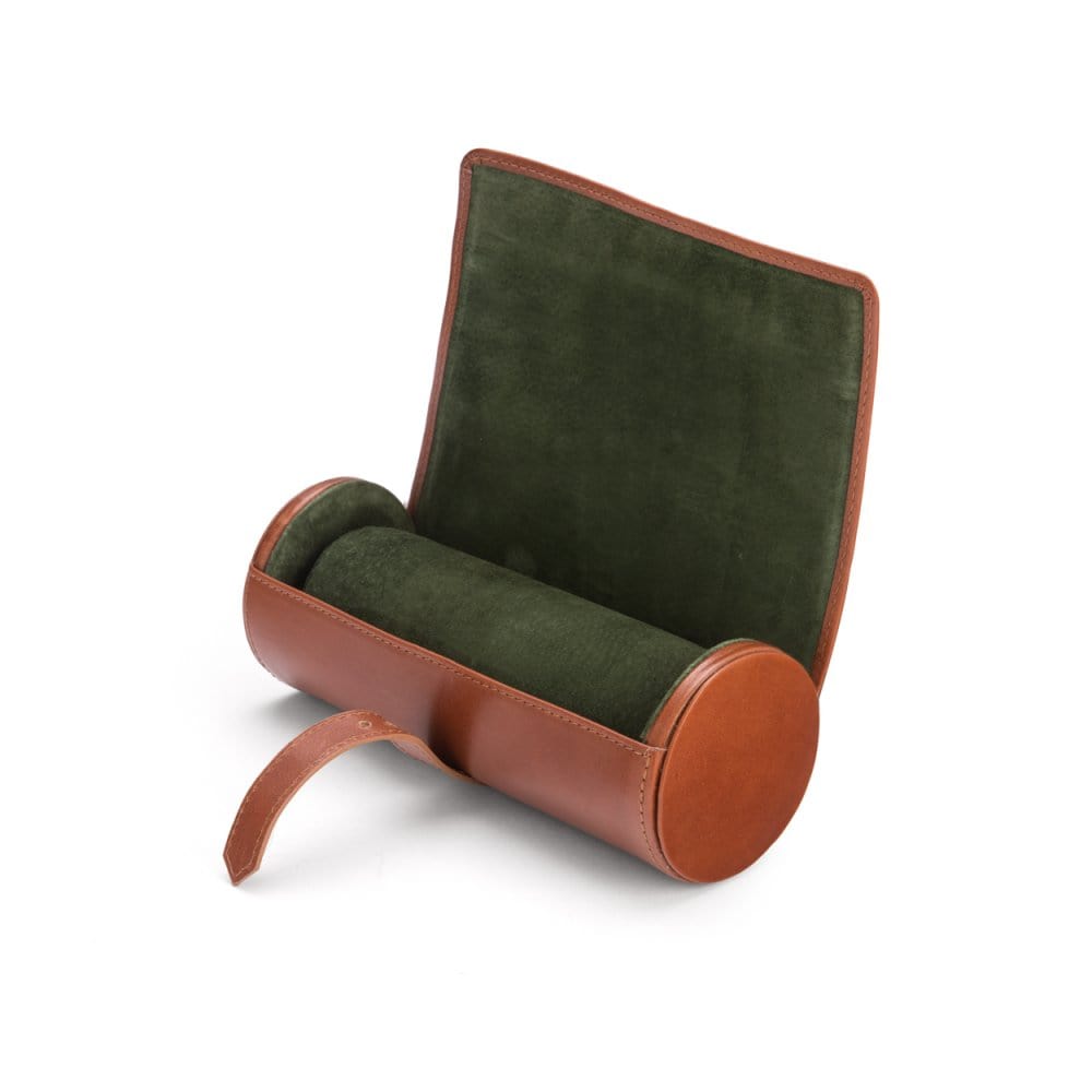 Large leather watch roll, tan, inside