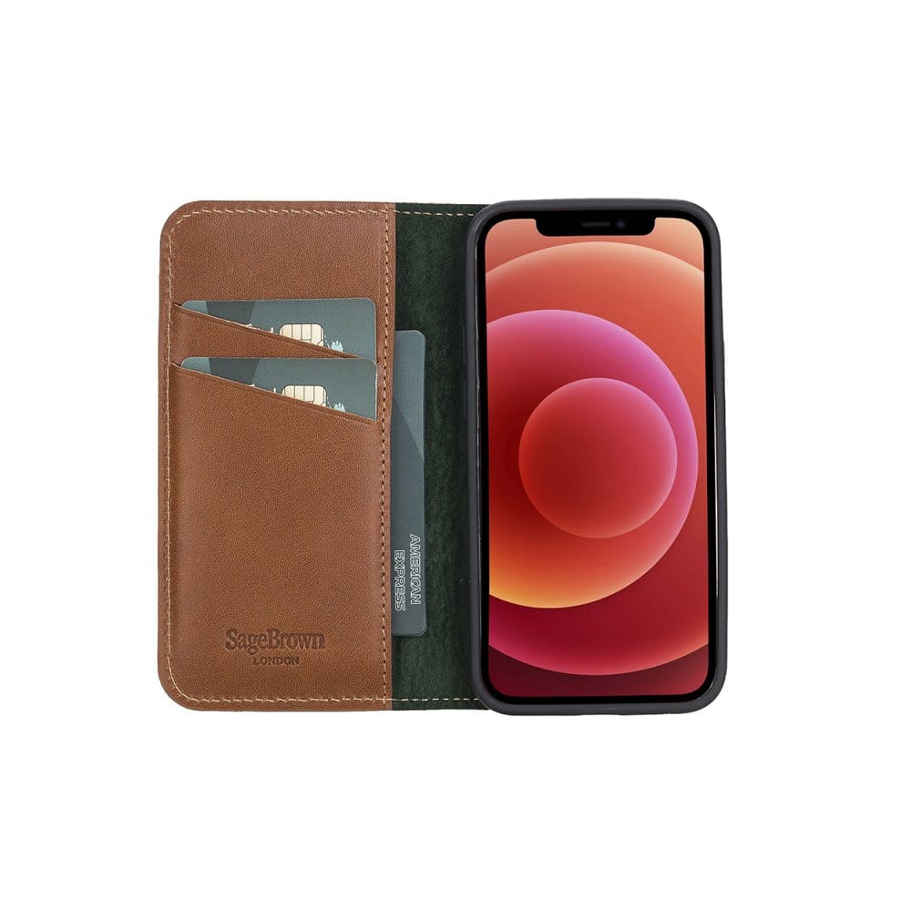 Havana Tan With Green Leather iPhone 12 Mini Wallet Case