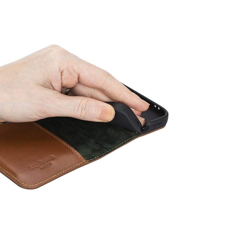 Havana Tan With Green Leather iPhone 12 Pro Max Wallet Case