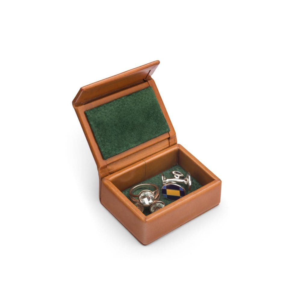 Mini leather accessory box, tan, inside