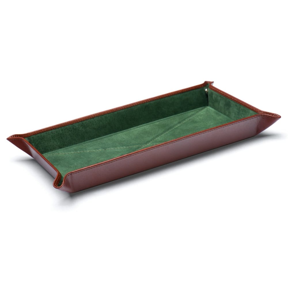 Rectangular valet tray, havana tan with green