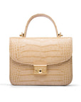 Small leather top handle bag, ivory croc, front