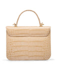 Small leather top handle bag, ivory croc, back