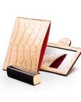 Compact leather mirror, ivory croc