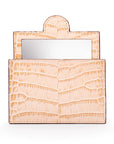 Compact leather mirror, ivory croc