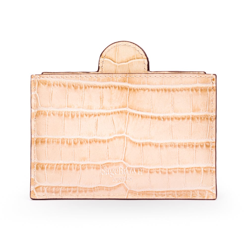 Compact leather mirror, ivory croc, back