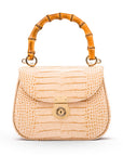 Bamboo handle bag, ivory croc, front view