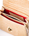 Bamboo handle bag, ivory croc, inside view