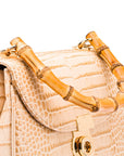 Bamboo handle bag, ivory croc, bamboo handle close up