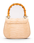 Bamboo handle bag, ivory croc, back view