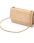 Leather chain bag, ivory croc, side view